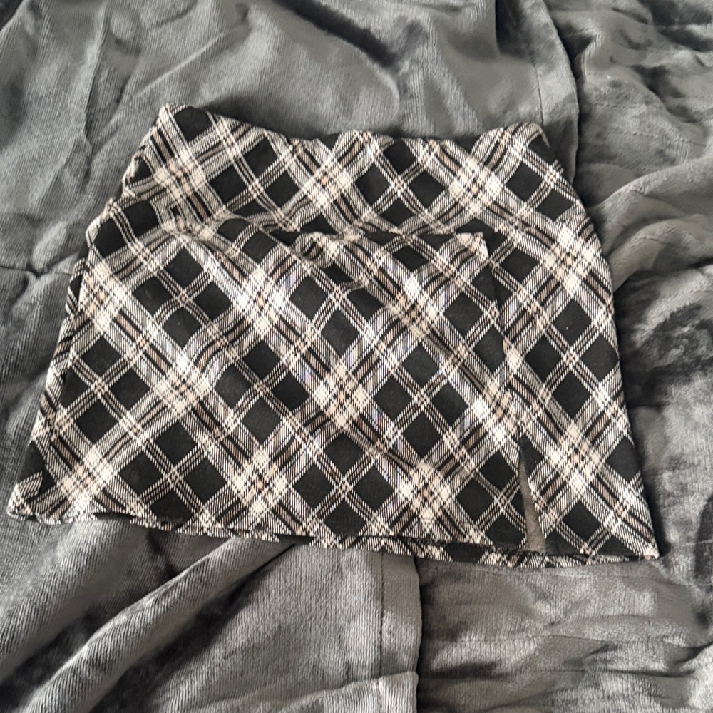 Ultra Flirt Black and Cream Plaid Mini Skirt